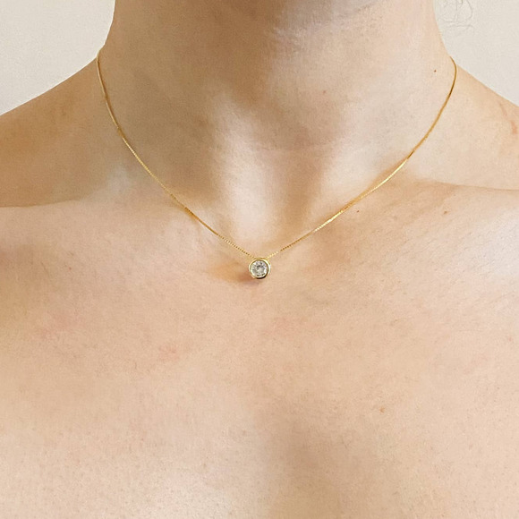 Single Bezel Sterling 925 Gold Dainty Necklace - Picture 12 of 12